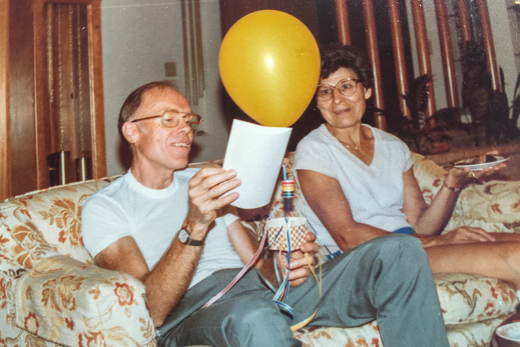 Dad and Mom with gift of hot air balloon ride.