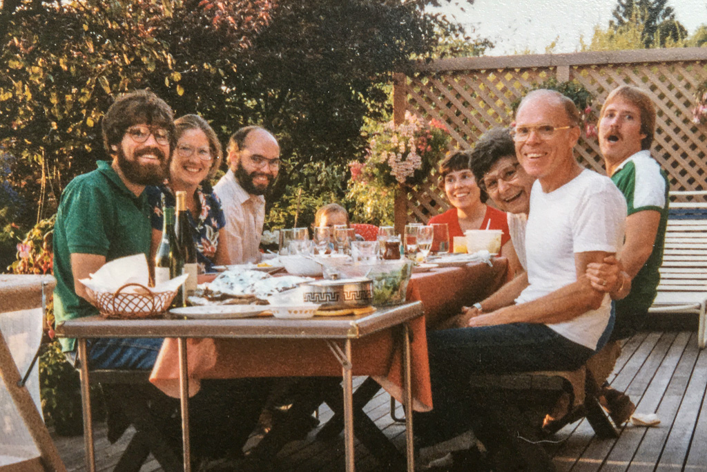 1983 — Mike G., Donelyn, Mike P, Joey, (top of his little head!), Esther, Mom, Dad, Pat