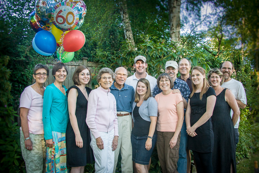 2009 — 60th anniversary. Clare, Mary, Katie, Mom, Dad, Jesse, Kendall, Esther, Mike P., Pat, Anna, Donelyn, Mike G.