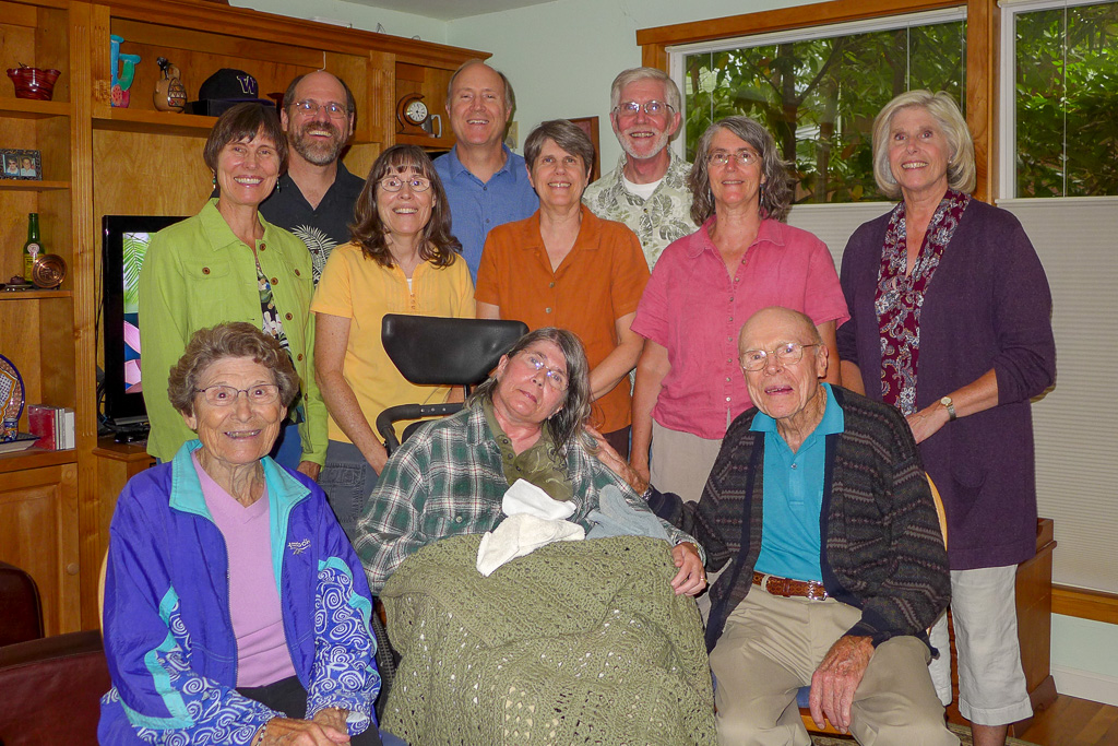 2013 — Seated: Mom, Carolyn, Dad; Mary, Mike, Esther, Pat, Nancy, Rick, Judy, Kathy