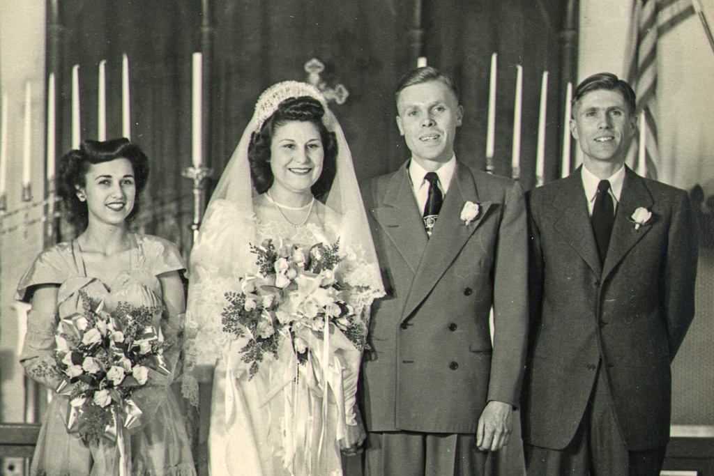 1948 — Mom and Dad with Maid of honor Marie and best man Dick